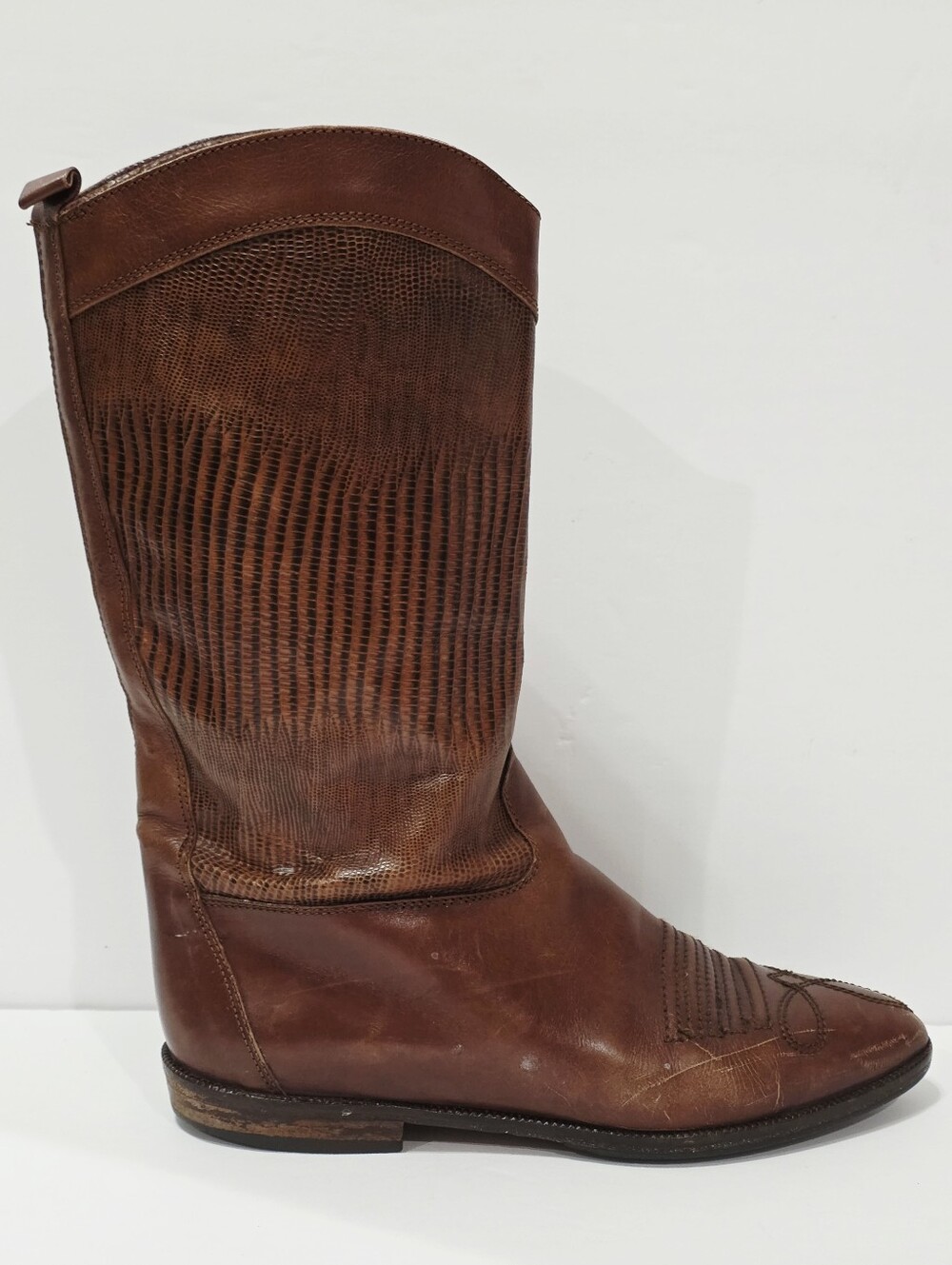 Joan David BROWN LEATHER Boot Mid-Calf Lizard Vintage Western 36.5 USA 6.5 Used